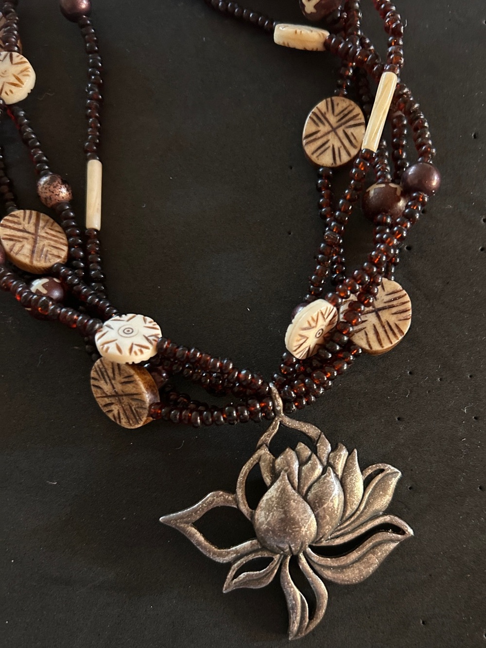 Chico's Rare Retired Lotus Flower 5-Strand Statement Necklace Boho